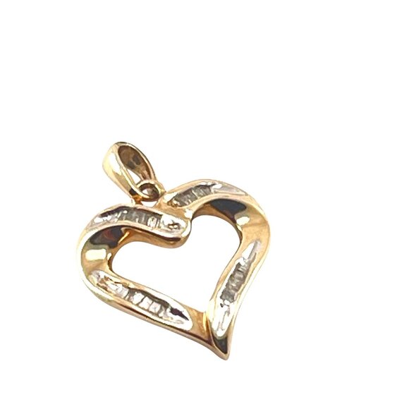 10K Yellow Gold & Diamond Heart Pendant Double-Sided Textured Design Valentines - Picture 5 of 9